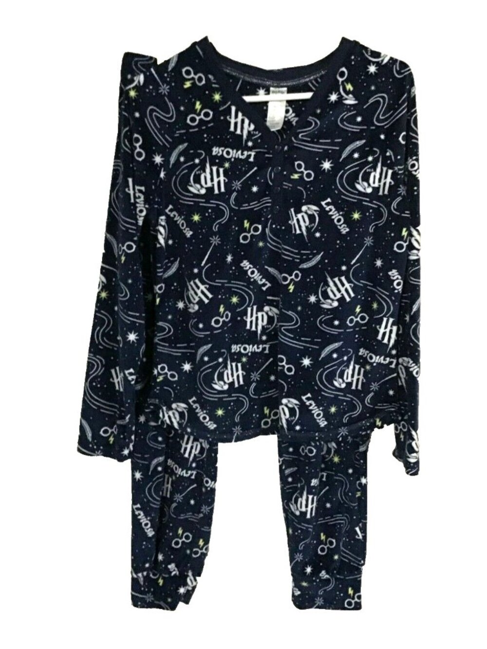 Harry Potter Leviosa Navy Blue White Womens Medium Two Piece Pajama Set